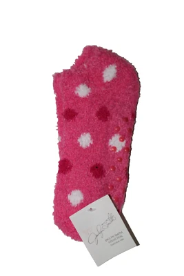 Jaclyn Smith Women's Pink Polka Dot Fuzzy Slipper Socks w/Grippers Size 9-11 - Изображение 1 из 4