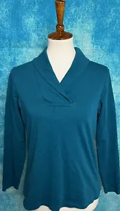 LL Bean Long Sleeve T-Shirt Womens Size Small Blue Shawl Neck Cotton Outdoors - Picture 1 of 6