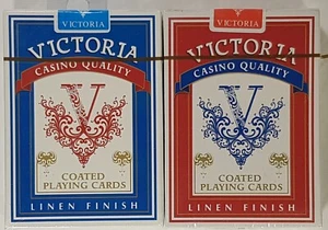 2× Victoria Playing Cards Lot RED and BLUE Decks Casino Quality Coated Standard. - Bild 1 von 2