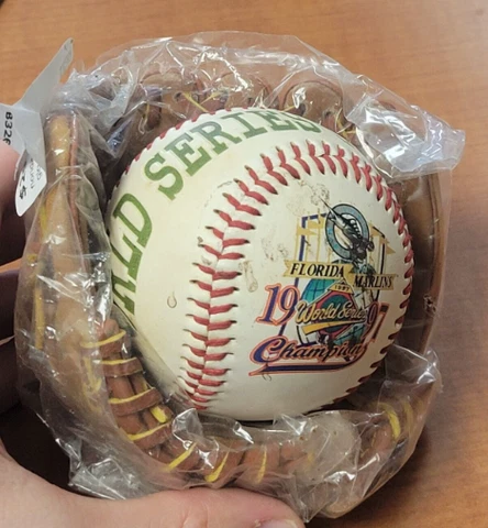1997 Florida Marlins World Series Commerorative Ball and Mitt Cover