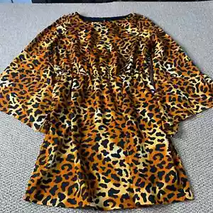 W118 By Walter Baker Womens Dress Size Medium Orange Leopard Print Flared Sleeve - Picture 1 of 13
