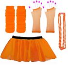 Orange Neon Kostüm Teile Tutu Bein Wärmer Handschuhe Perlen 80s Kostüm Party