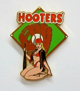 HOOTERS RESTAURANT COLLECTIBLE BIKINI GIRL BASEBALL DIAMOND GLOVE LAPEL PIN - Picture 1 of 2