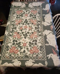 Vintage 90's Throw Blanet Easter By MWW Bunnys And Petunias - Picture 1 of 5