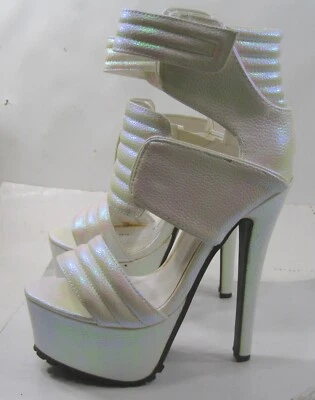 Blanco 6.5" Stiletto Tacón Alto 2.5" Plataforma Correa al Tobillo Zapatos MUJERES Talla 9 Foto 1 de 4