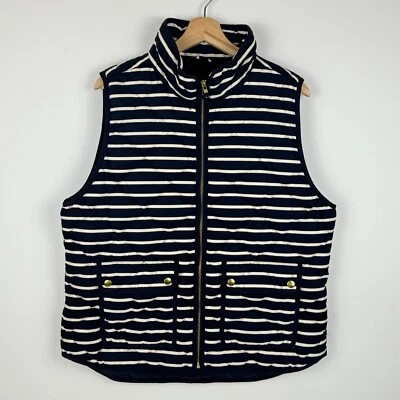 J Crew Quilted Puffer Down Vest Navy White Striped Classic 02727 Womens XL - Image 1 of 4