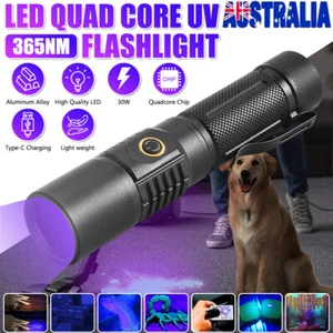 30W USB Rechargeable 365nm UV Light Blacklight LED Flashlight Detector Torch AU - Picture 1 of 11