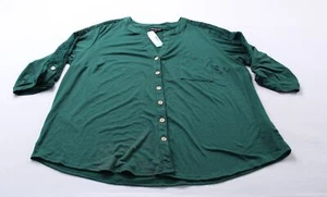 Fortune + Ivy Damen-Strickoberteil Übergröße Brenna Knopfleiste BL1 dunkelgrün Größe 2X - Bild 1 von 5