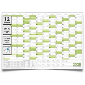 Din A0 Wandkalender 2026 Jahresplaner XXL gefaltet sehr großer Kalender deuts... - Bild 1 von 9