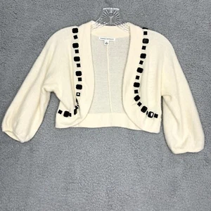 Banana Republic Pullover Damen klein elfenbeinfarben Lammwolle Kaschmir Schmuckbesatz Cardigan - Bild 1 von 9
