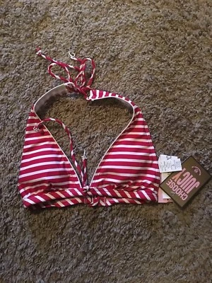 Top de biquíni Juicy Couture praia ROSA BRANCO JAIPUR Halter acolchoado PEQUENO NOVO - Imagem 1 de 2