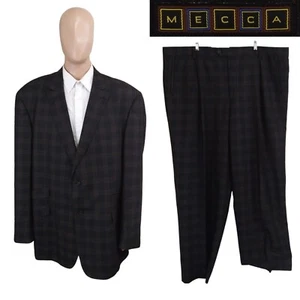 Tuta Mecca due pezzi Super 150s nero marrone quadri quadri quadri grande alta 56L pantaloni 50X33 - Foto 1 di 15