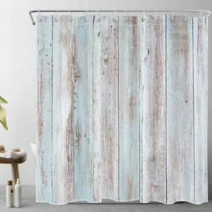 Teal Rustic Farmhouse Shower Curtain for Bathroom Vintage Vertical Wooden Pla... - Picture 1 of 9