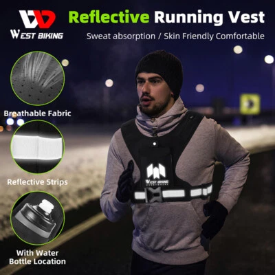 WEST BIKING Reflective Running Vest Phone Holder Water Bottle Bag Cycling Vest - Image 1 of 4
