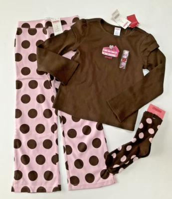 NUEVO CON ETIQUETAS Gymboree SWEETER THAN CHOCOLATE 3 piezas Conjunto Pastel Dulce Top/pantalones/calcetines de punto 6 Foto 1 de 4