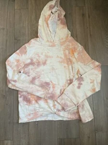 Old Navy Girls XL (14-16) Plush Knit Tie-Front Pullover Hoodie Orange Tie Dye - Picture 1 of 3