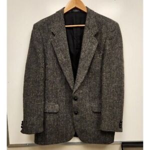 Harris Tweed Blazer Sport Jacket 42R Gray Herringbone Scottish Wool Single Vent
