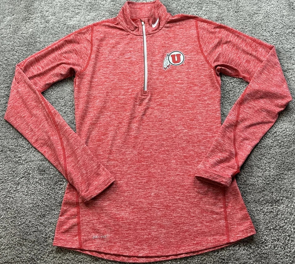 Utah Utes Shirt Womens Small Red NCAA Football Nike Dri Fit Quarter Zip Pullover - Image 1 of 4