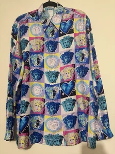 Very rare Gianni Versace Andy Warhol print Medusa head heart silk shirt vintage - Picture 1 of 13
