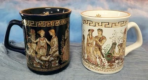 24 Karat Greek Coffee Mug set. Cobalt Blue & Ivory White Hand Made In Greece. - Picture 1 of 10