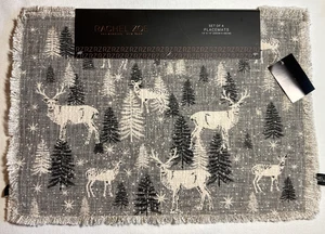 Rachel Zoe Tischsets (4) GRAU HIRSCHBÄUME 13 x 19 70 % Baumwolle 30 % POLYESTER Neu mit Etikett - Bild 1 von 2