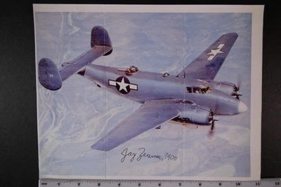 Piloto de la Fuerza Aérea JAY ZEAMER (1918-2007) SEGUNDA GUERRA MUNDIAL MEDALLA DE HONOR IMPRESIÓN AUTÓGRAFA ~ Foto 1 de 2