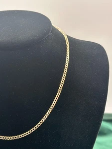 14K Solid Gold Cuban Chain Two Tone 16 Inch Necklace Minimalist Jewelry - Picture 1 of 7