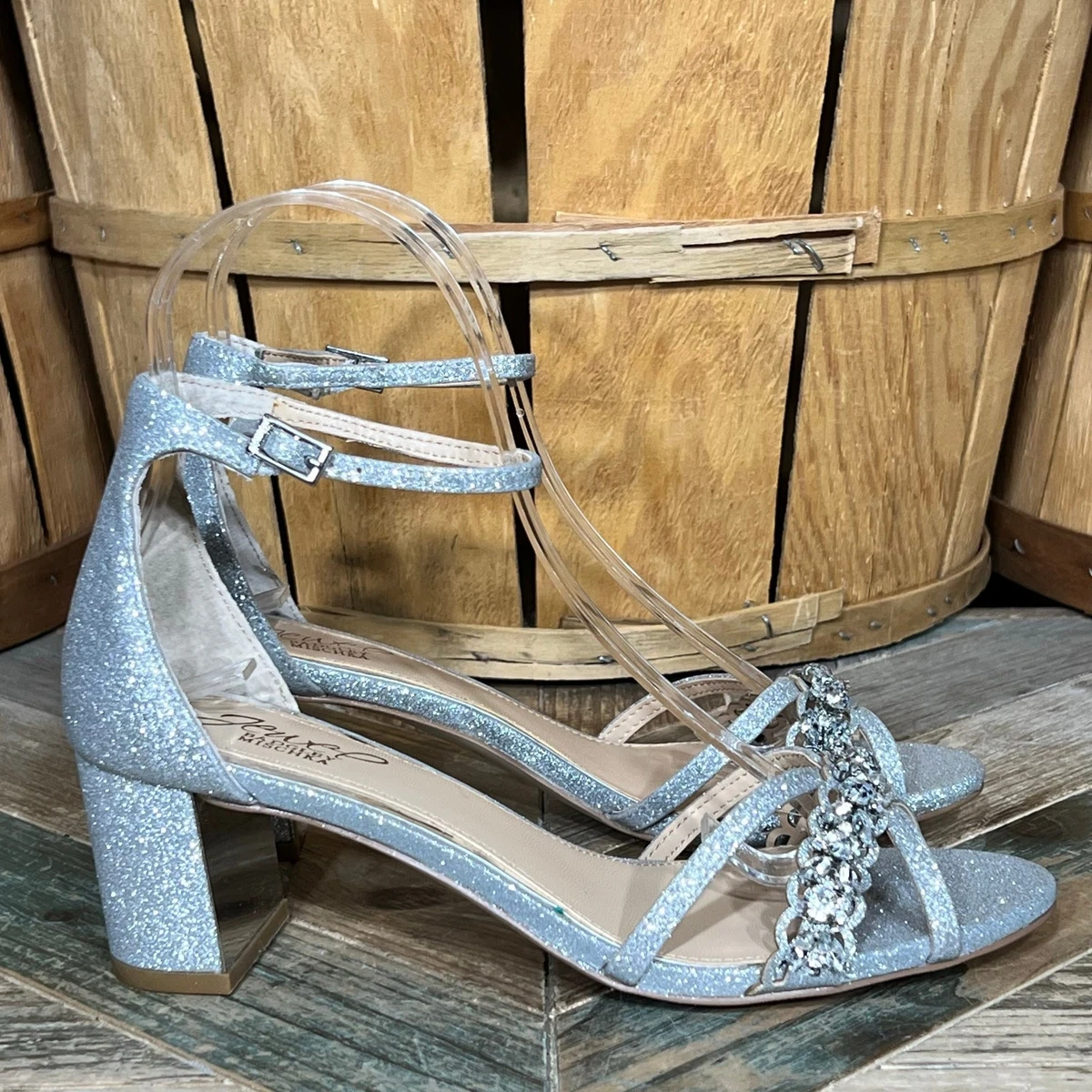 Badgley Mischka Women's Ebiza Heeled Sandal - Glitter Strappy Evening Sandals