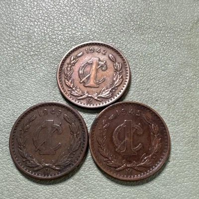 Lote de 3 monedas de 1 centavo de México 1946, 1947, 1948, reverso águila y serpiente Foto 1 de 4