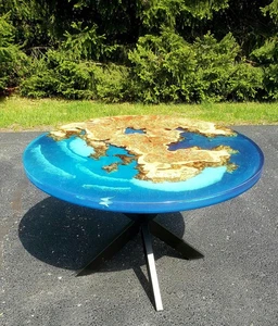 Ocean Epoxy Round Coffee Table Top – Handmade Wooden Resin River Art for Home - Picture 1 of 16