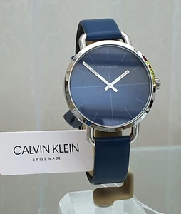 CALVIN KLEIN Swiss Made Ladies Watch Blue leather strap RRP£220 NEW GIFT for Her - Picture 1 of 12