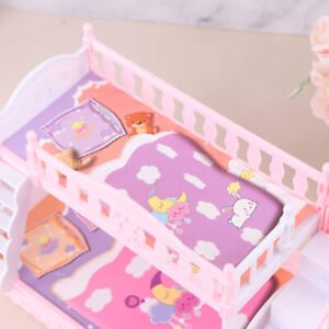 16cm Doll bunk bed toy accessories quilt pillow house European princess bedURWS
