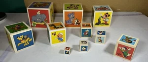 10 Vintage Eichhorn Walt Disney Character Stacking/Nesting Wood Blocks - Picture 1 of 3