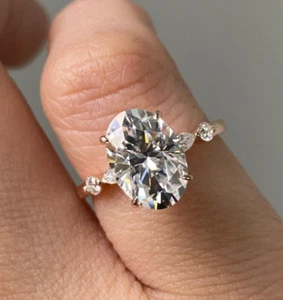 9*7 mm Oval Cut Moissanite Ring Hidden Halo Engagement Ring Yellow Gold Jewelry - Picture 1 of 8