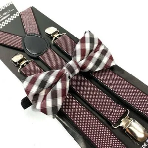 Fashion Plaid Bow Tie & Suspender Set Tuxedo for Wedding Christmas Party - Picture 1 of 10