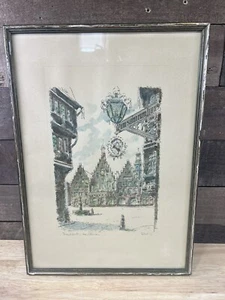 Original Vintage Framed Watercolor Artwork Of Frankfurt Germany Signed - Picture 1 of 10
