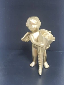 Gold Cherub Angel with Cornucopia Vase 9in - Picture 1 of 15