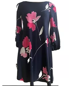 Lauren Ralph Lauren Dress Size 2 Blue Floral Blue boat neck lined 3/4 Sleeve - Picture 1 of 8