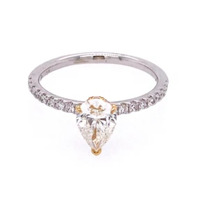 18k White Gold Hidden Halo 0.95 Carat Pear Shape Diamond Engagement Ring - Picture 1 of 8