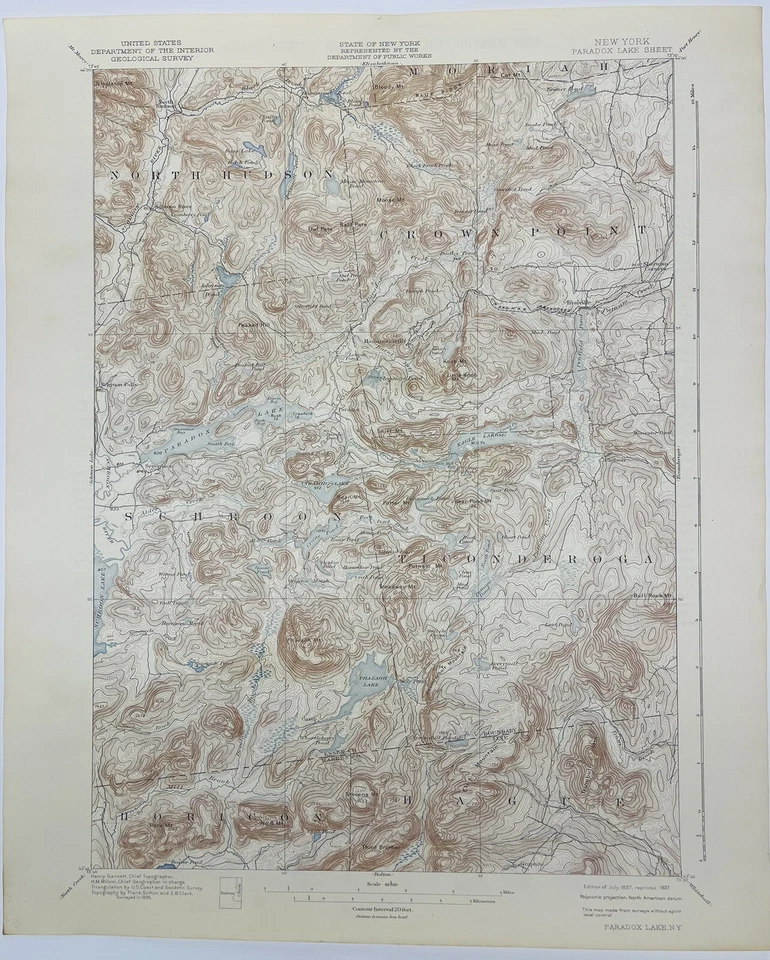 Mapa topográfico Paradox Lake NY Ticonderoga, Hauge, Crown Point, Schroon, Horicon Foto 1 de 4