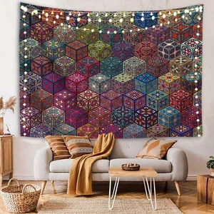 Abstract Mandala Tapestry Large Geometric Room Decor Aesthetic Wall Art 51x60 - Picture 1 of 4