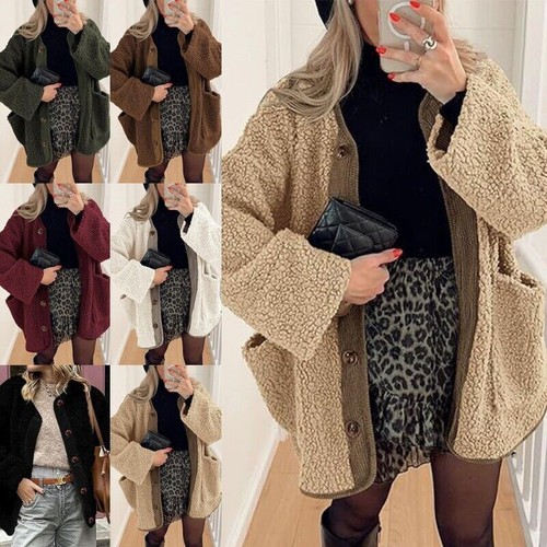 OFF WHITE Cappotto donna manica lunga donna invernale caldo sciolto teddy pile giacca cardigan