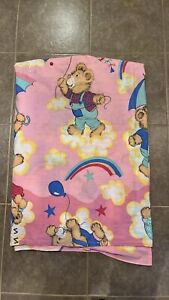 Vintage Pink Rainbows and Bears Twin Flat Bed Sheet