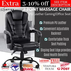 Artiss 2 Point Massage Executive Home Office Chair Computer PU Leather Recliner - Picture 1 of 13