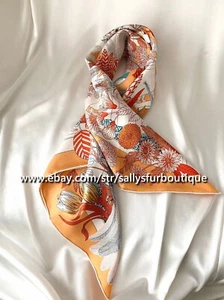 Sallys Boutique 14 ~ 18 Momme Twill Silk Wrap Scarf Animals Print Shawl 35" - Picture 1 of 53