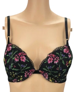 VICTORIA'S SECRET VERY SEXY FLORAL LACE EMBROIDERED PADDED PUSH UP BRA 32D NWT - Picture 1 of 2