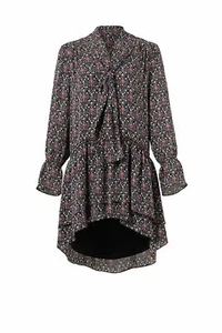 JOIE Kleid 100% Seide XS Etuikleid hoch tief Fliege Ausschnitt Bauern lang Sl winzig Blumen - Bild 1 von 9