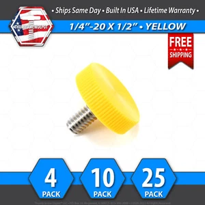 1/4"-20 x 1/2" Rändelschraube Edelstahl - gelb 1" runder gerändelter Knopf - USA - Bild 1 von 6