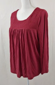 Lucky Brand Damen Top Medium Rot Langarm Struktur Rüschen Modal Weich Schlüsselloch - Bild 1 von 6