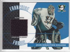 2003-04 TOPPS TRADED ROOKIES J S GIGUERE JERSEY Franchise Fabrics GAME USED Duck